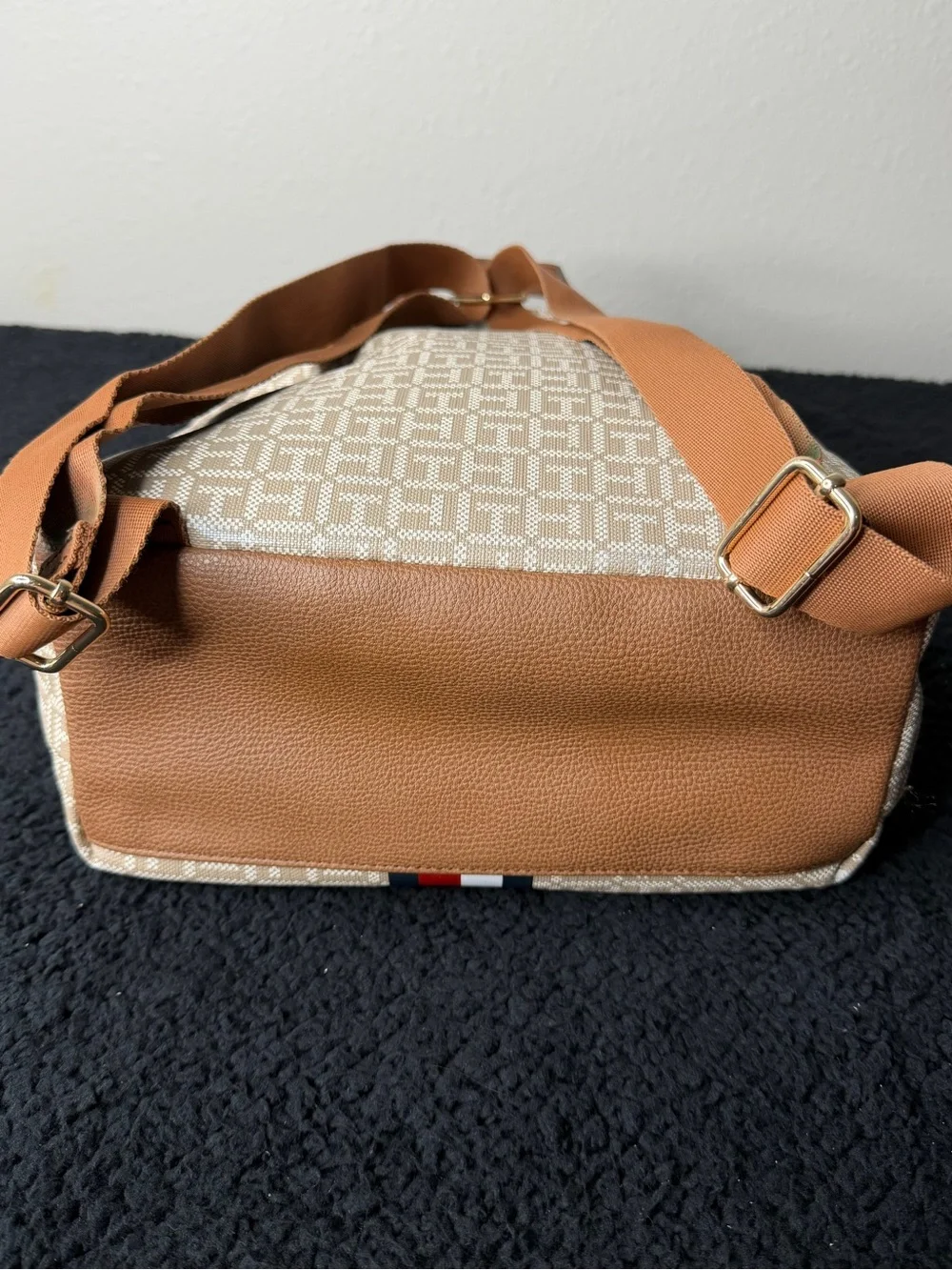 Tommy Hilfiger Women’s Monogram Backpack Logo Tan Beige Stripe